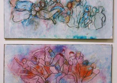 zusammenzusammenstellung/stellungnahme 100x50 acryl,kreide auf leinwandstellung/stellungnahme