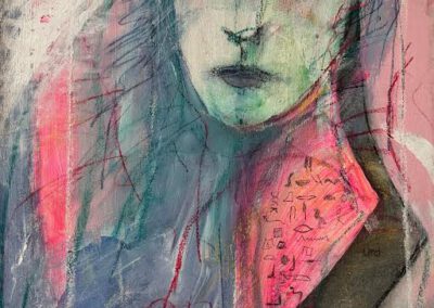 die 3 nornen: vergangenheit 60x80 ayryl,blei,kreide,papier auf leinwand