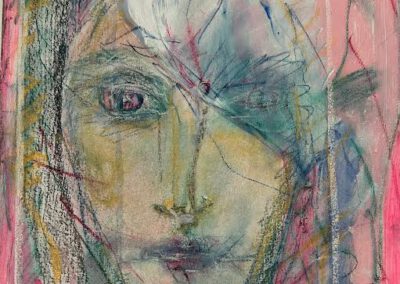 die 3 nornen: zukunft 60x80 acryl,kreide,blei,papier auf leinwand